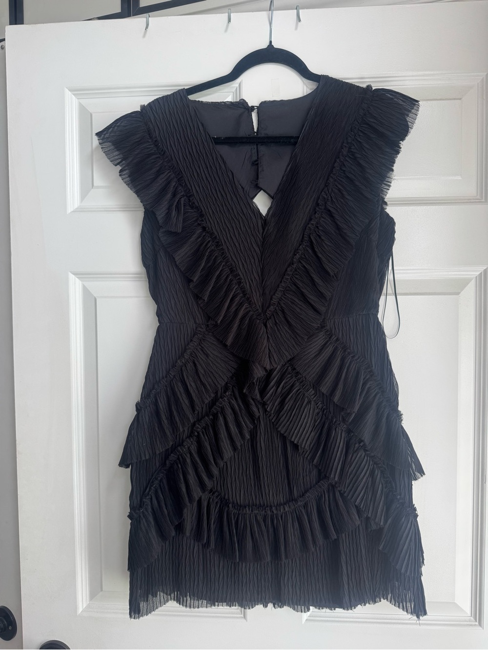Black Ruffled V-Neck Women's Dress